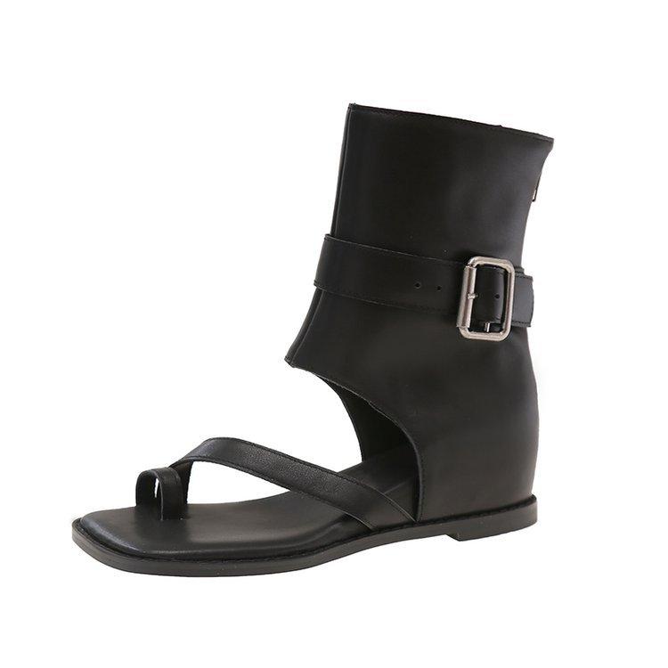 Fashion Cool Boots for Women Summer Suede Casual Ankle Boots Fashion Herringbone Toe Clip Toe Boot Retro Belt Buckle Open-toe Cool Boots