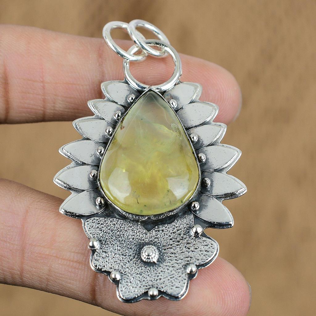 Natural Fluorite Gemstone Indian Jewelry 925 Sterling Silver Pendant For Girls