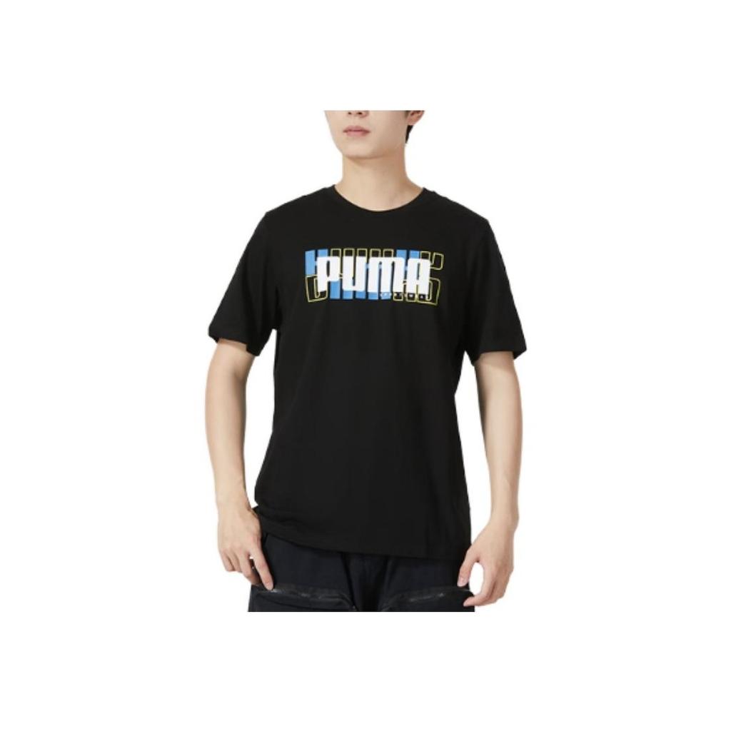 Puma Letter Print Breathable Casual Round Neck Short Sleeve T-Shirt Men Tops Black 845911-51