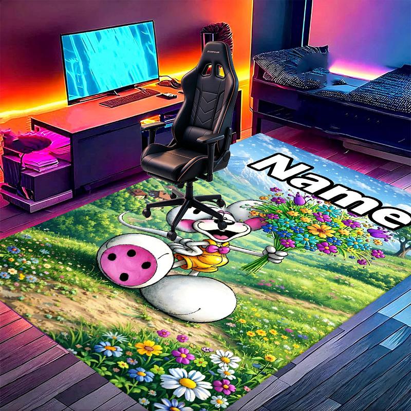 Custom Name Personalized Diddl Print Carpet, Versatile Home Decor Rug, for Playroom, Apartment, Balcony, Entryway, Hallway Gift