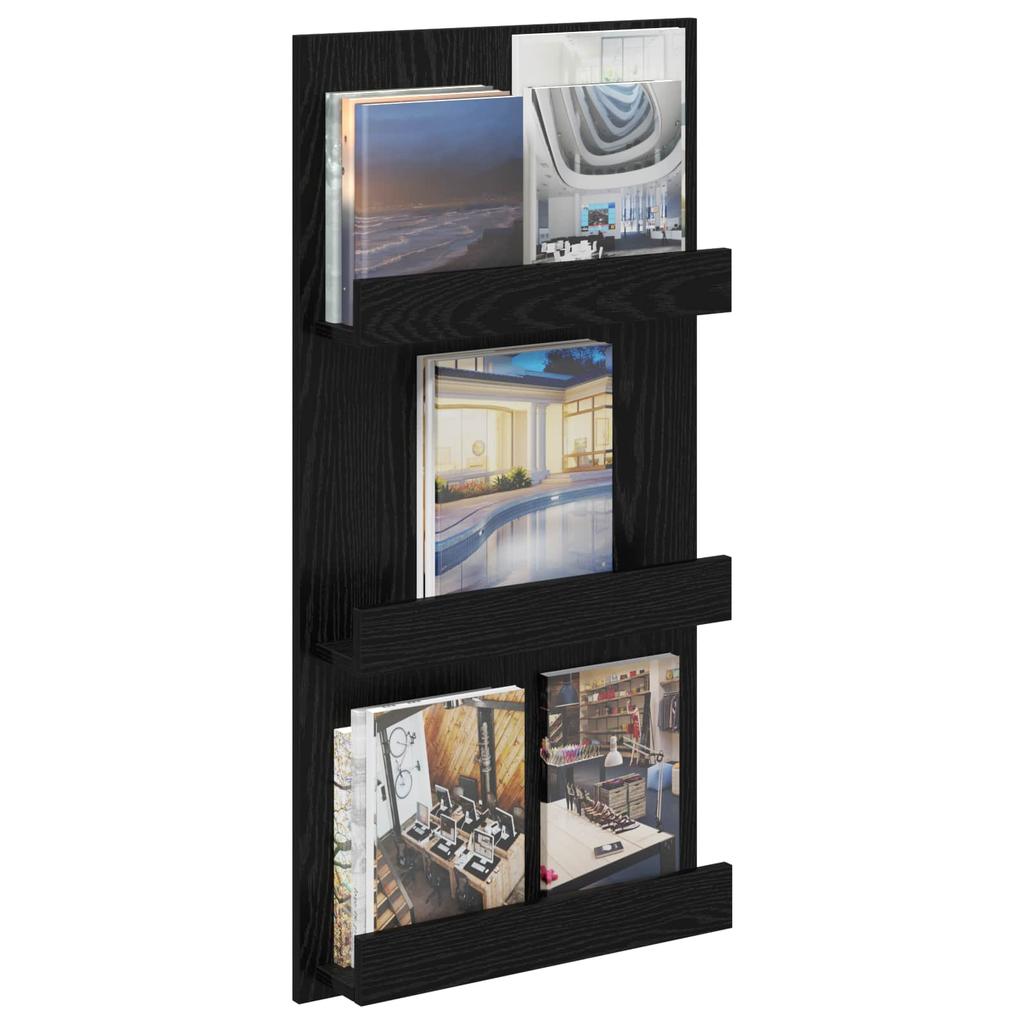 Magazine Rack with Shelf Black Oak Effect 51 x 11 x 102 cm