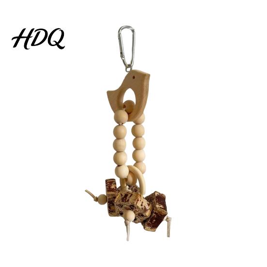 Carambola Bird Toy Wooden Blocks Parrot Toy Chew with Beads Rattan Balls or No Paint Dried Star Fruits Cage Accessory for Small Medium Parrots