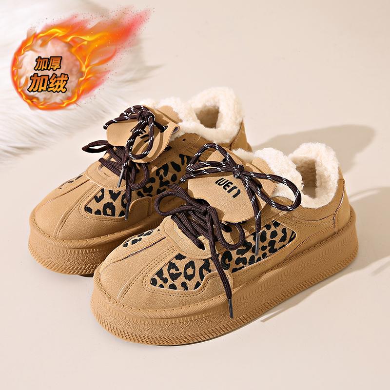 CRLAYDK Winter Warm Suede Platform Shoes Leopard Fur Lining Snow Fleece Loafers Slip On Sneakers Outdoor Booties