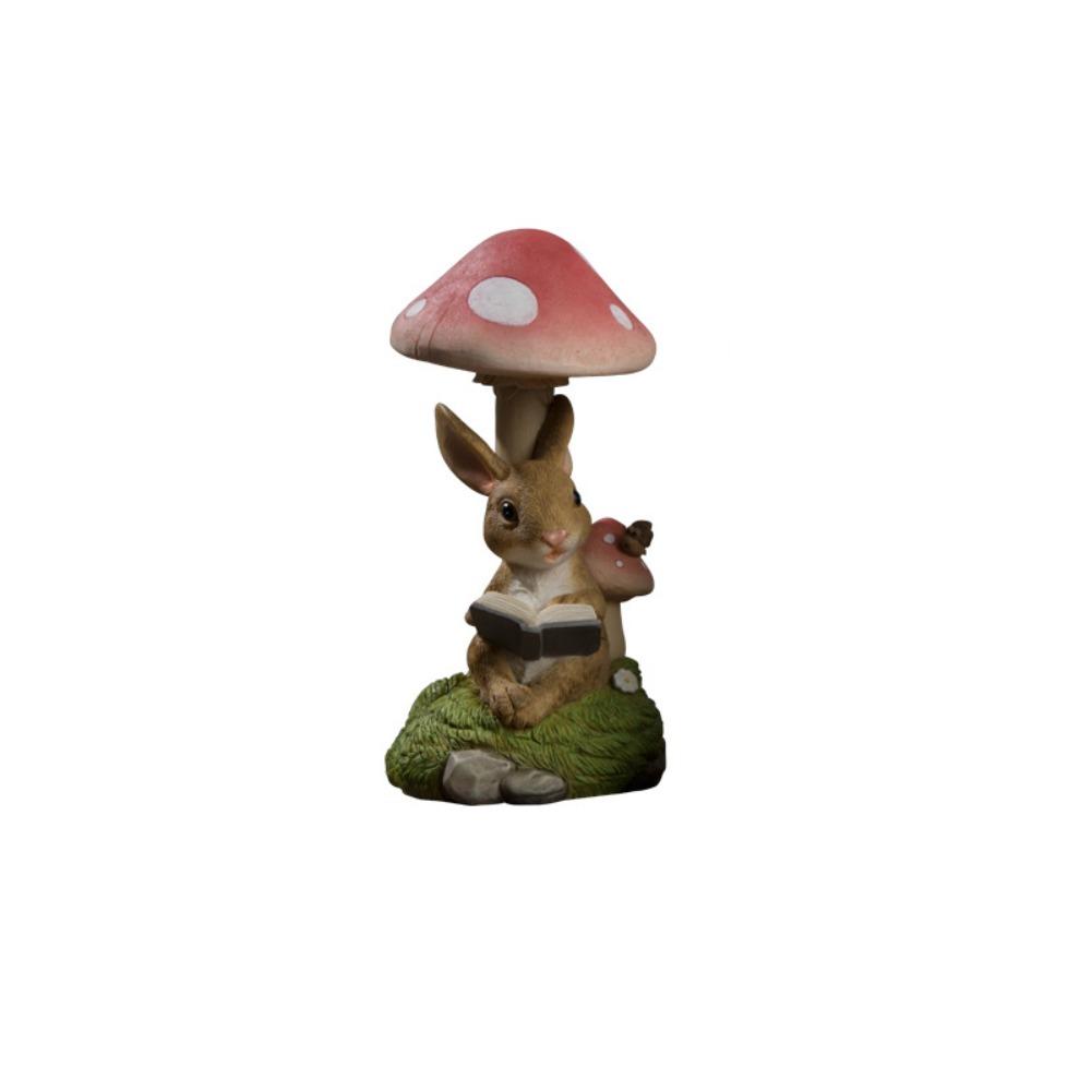 Resin Solar Mushroom Lamp Cute Animal Statue Light Desktop Decoration Rabbit Lawn Lamp  Flowerpot