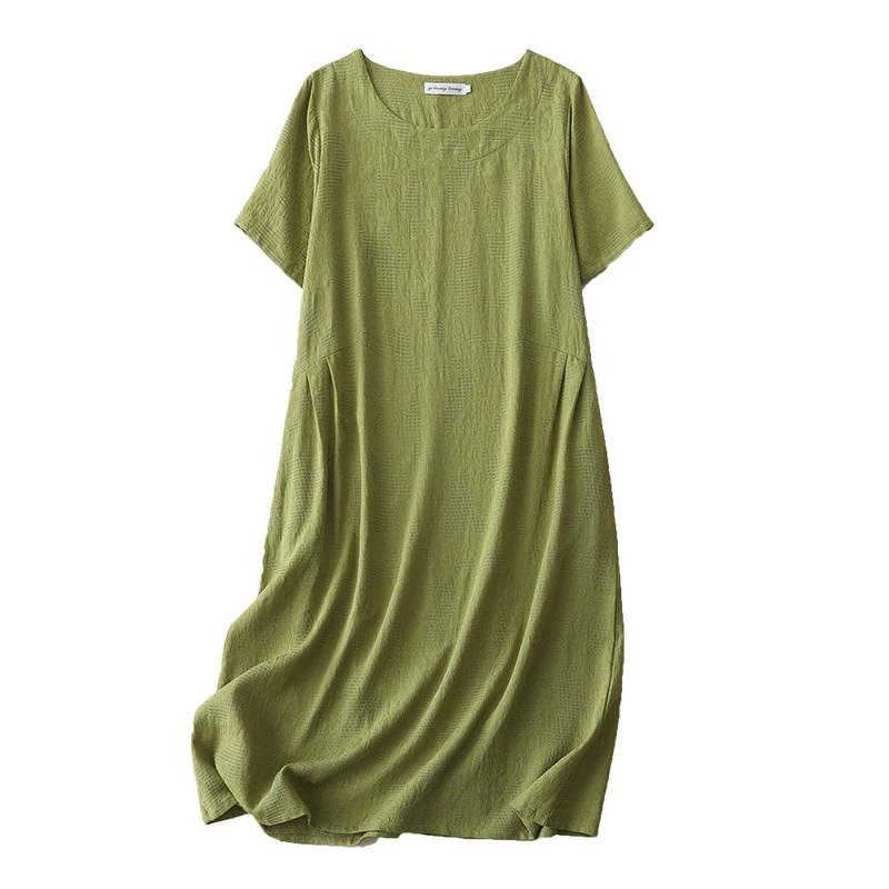 Short Sleeve Plus Size Cotton Linen Vintage Floral New In Dresses for Women Casual Loose Long Summer Dress