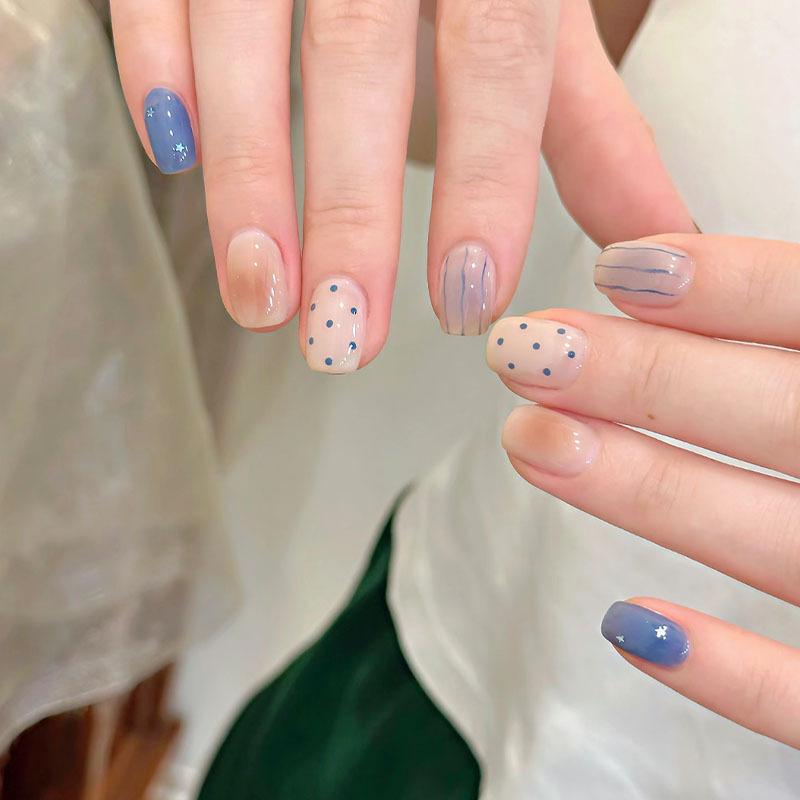 30Pcs Cute Cartoon Short Bean Shaped Press On Nails Autumn Winter Niche Design Fake Nails Gift For Girls And Friends