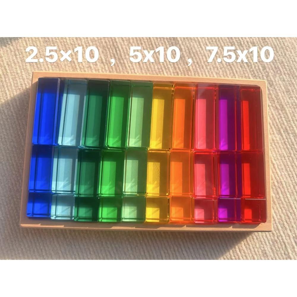 Nový design Montessori hračky prohlédnou duhové Lucite stohovací bloky Akryl Vysoce transparentní pro děti Open Play