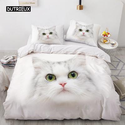 Lindo Juego de Cama de Animales 3D Gato Blanco Funda Nórdica Tema Mascota Hogar para Niños Niñas Mujeres Hombres Regalos Dormitorio Decoración del Hogar