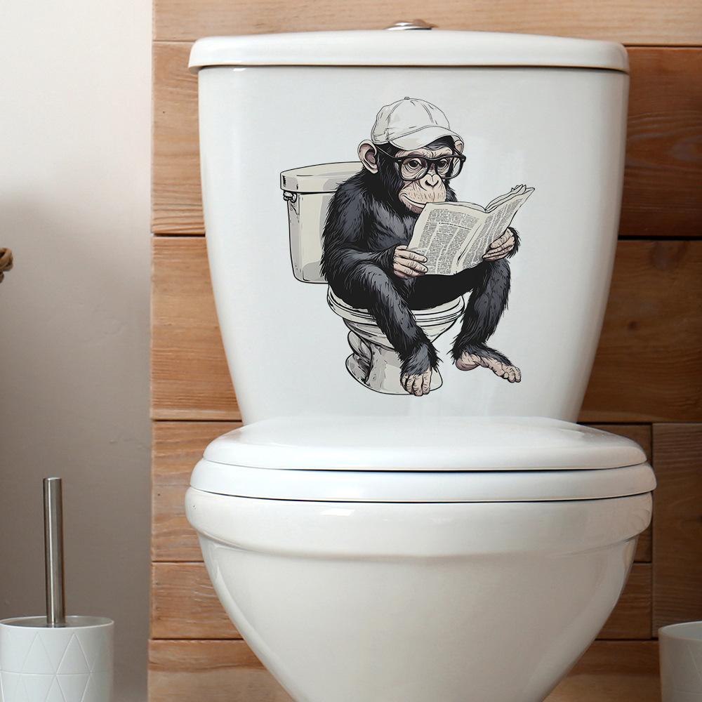 Smart Gorilla Reading Newspaper Learning Toilet Sticker Self-Adhesive Removable Bathroom Funny Home Decor Art