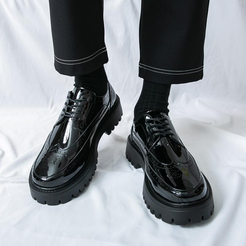 Fashion Korean Style Men's Design Thick Soled Men Casual Oxford Golden Fashionable Round Toe Gathering Comic Exhibition Large Size Shoes