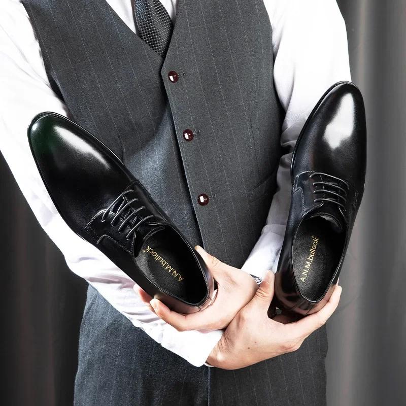 2024 2024 Men's Genuine Leather Shoes Business Dress Elegant Gentleman Oxford Shoes Simple British Style Wedding Shoes Banquet Shoes
