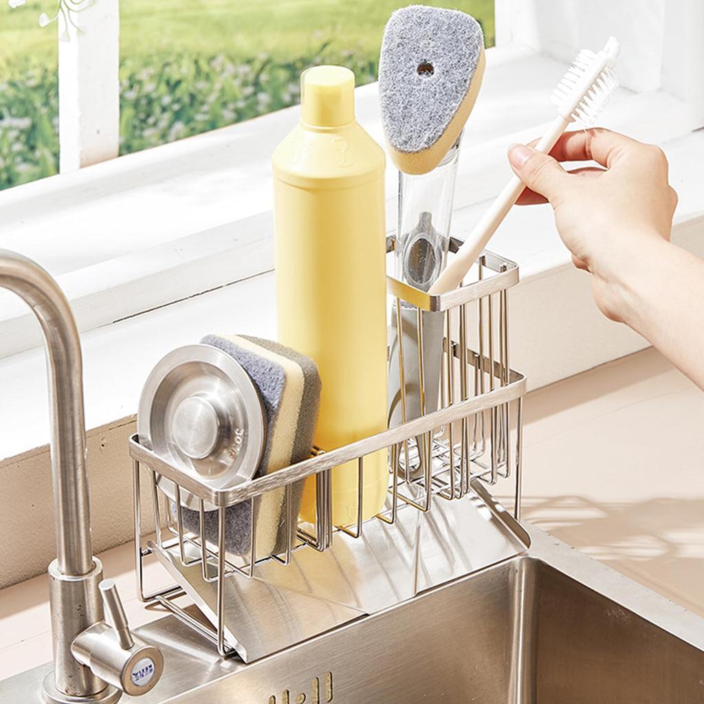 AKOZLIN Sponge with One Movable Sponge Stainless Steel Sponge Detergent Sponge and Scrubber Sponge for Silver 2-in-1 Holder, Rust-Resistant, Divider,