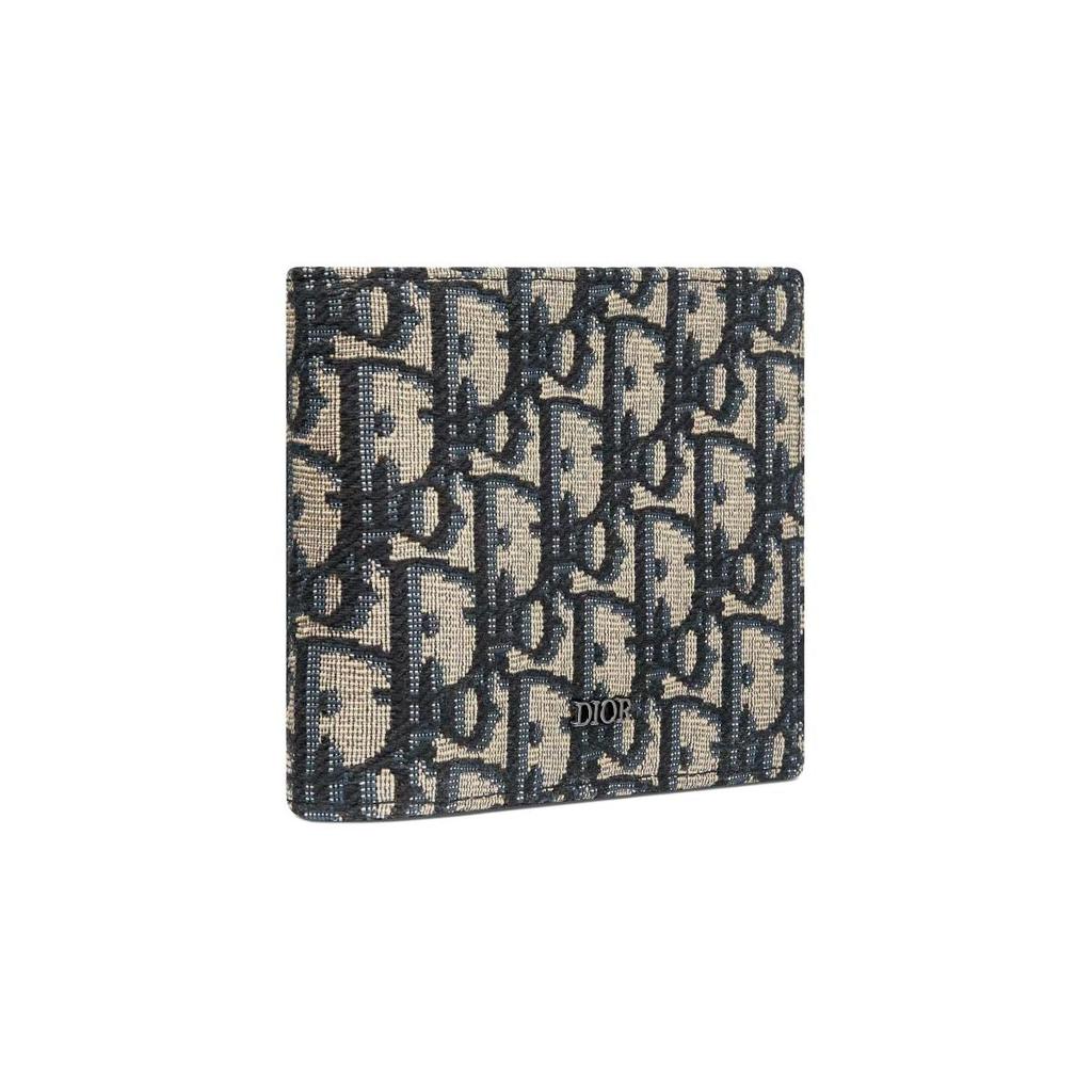 Dior Embroidered Monogram Leather Lined Short Double Fold Fabric Wallet Unisex Wallet Beige Black 2OBBH027YSE-H05E