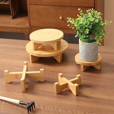 Yousheng Bamboo Plant Stand Flower Pot Holder Indoor Tabletop Round Stool Planter Holder Display Stand for Potted Plants Cupcakes