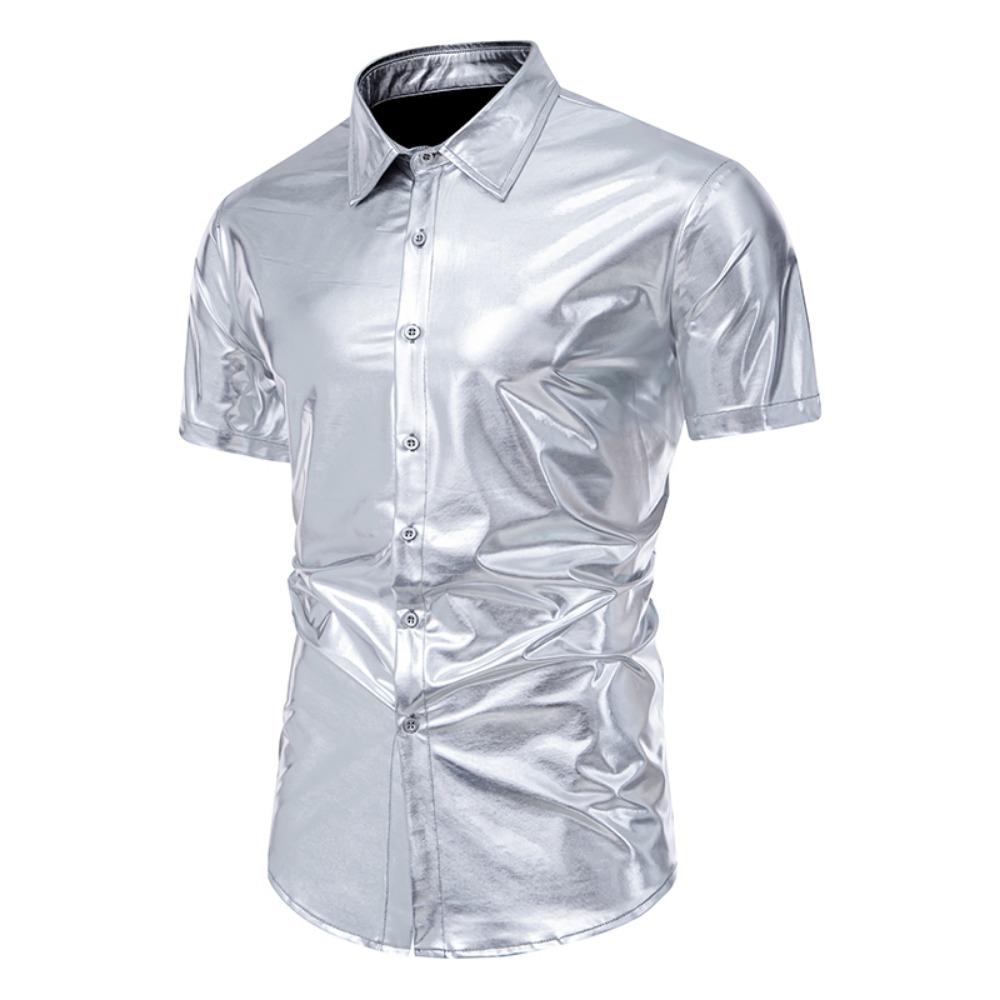 Camicia da Uomo Nightclub Disco Manica Corta Camicia Lucida Abito da Festa Danzante Camicie per Uomo Abbigliamento