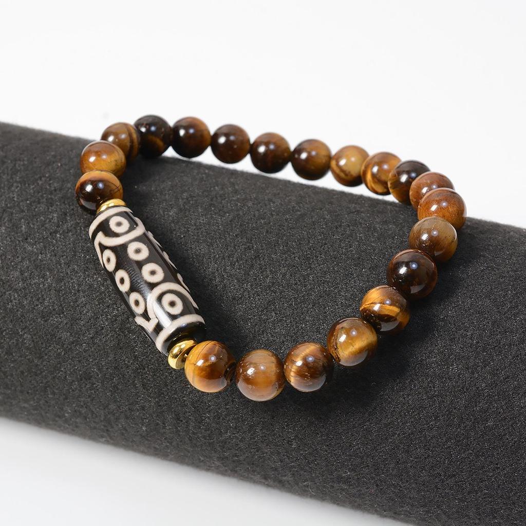 8mm Yellow Tiger Eye Agate 21-Eye Dzi Bead Bracelet for Men and Women