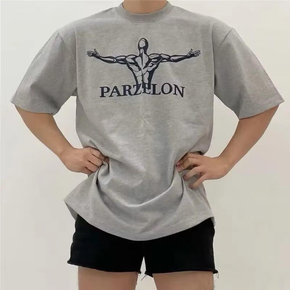 European and American High-quality Summer Cotton Men's T-shirt Gym T-shirt Sports Top Oversized Outdoor Sports T-shirt
