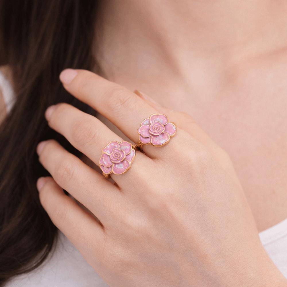 Dripping Oil Enamel Finger Ring Camellia Flower French Irregular Ring Creative Flower Ring Gift