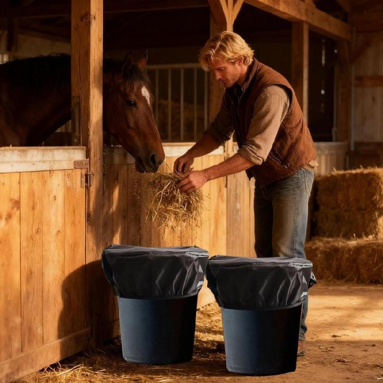 Simple To Use Horse Feed Bucket Protective Cover 210D Oxford Fabric Ensures Protections Against Dirts For Equestrians