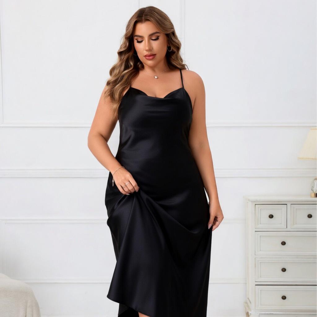 Elegant Plus Size Satin Camisole Nightgown - Light Luxury Casual Home Wear