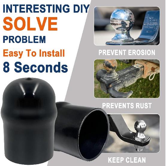 21811 Trailer Hitch Ball Cover, 2-5/16 Inch Black Rubber Hitch Ball Protector Cap, Heavy Duty Waterproof Dustproof Tow Ball Cover for RV, Trailer,