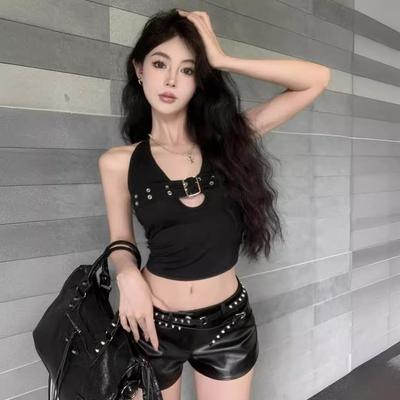 Y2k Bandage Crop Top Black Backless  Top Lace Up Cute Party Beach Summer Sweats Women Retro Basic Mini Vest Punk