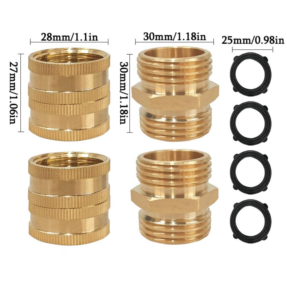 Adaptador de Mangueira de Jardim com 4 Arruelas Extras, 4 Peças, Rosca Macho para Macho, Fêmea para Fêmea, Conector de Latão de 3/4 de Polegada
