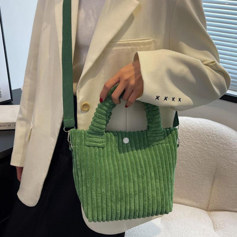 Tote Bag Stor Kapacitet Justerbar Skulderrem Bærbar Håndtag Knaplukning Ensfarvet Opbevarings Corduroy Kvinder Alsidig Spand Håndtaske Crossbody