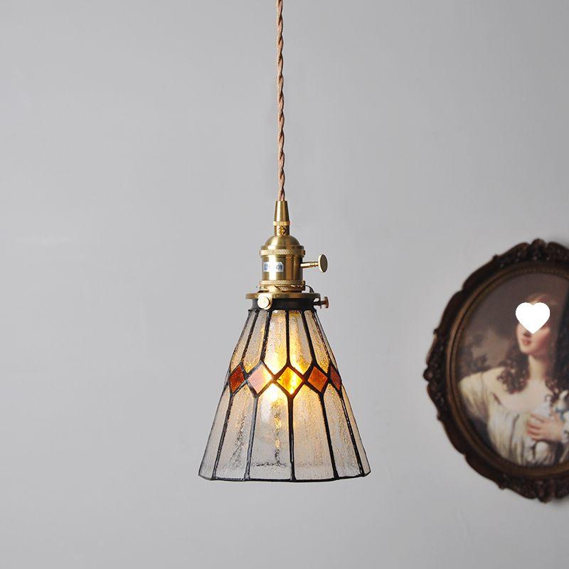 Vintage Japanese Pastoral Brass and Glass Pendant Light for Bedroom or Bar