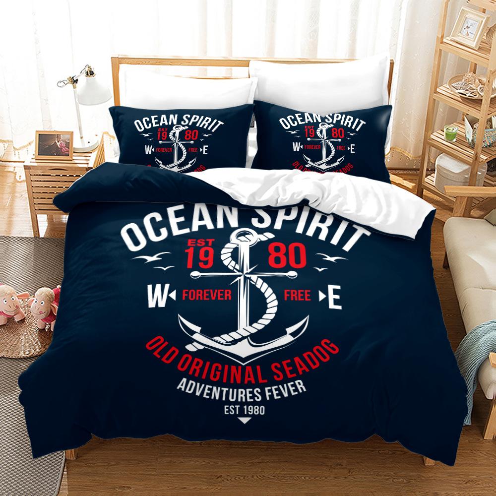 3D Printed Ship Anchor Bedding Set, Sailing Themed Down Duvet Cover, Pillowcase 2/3 Pieces, Boys Room Full Size Quick Drying Quilt Cover