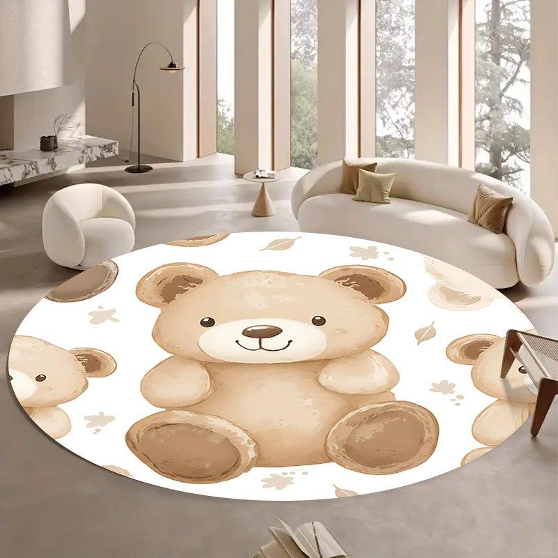 Design of Cute Little Bear Flannel-printed Round Floor Mats Are Slip-resistant Suitable for Room Bedroom Terrace Garden Carpets