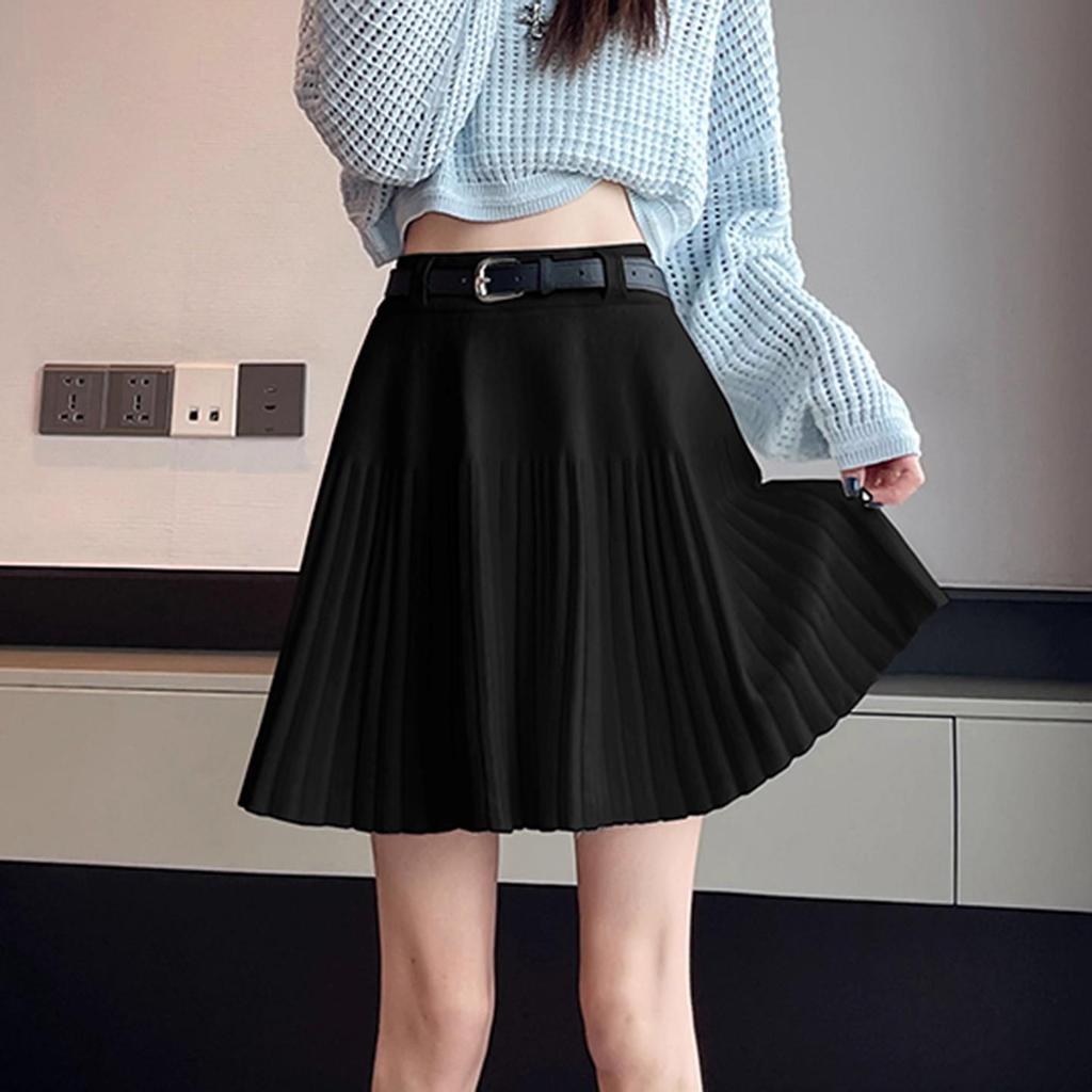 Women's Petite High Waist Knitted A-line Pleated Umbrella Skirt for Autumn and Winter