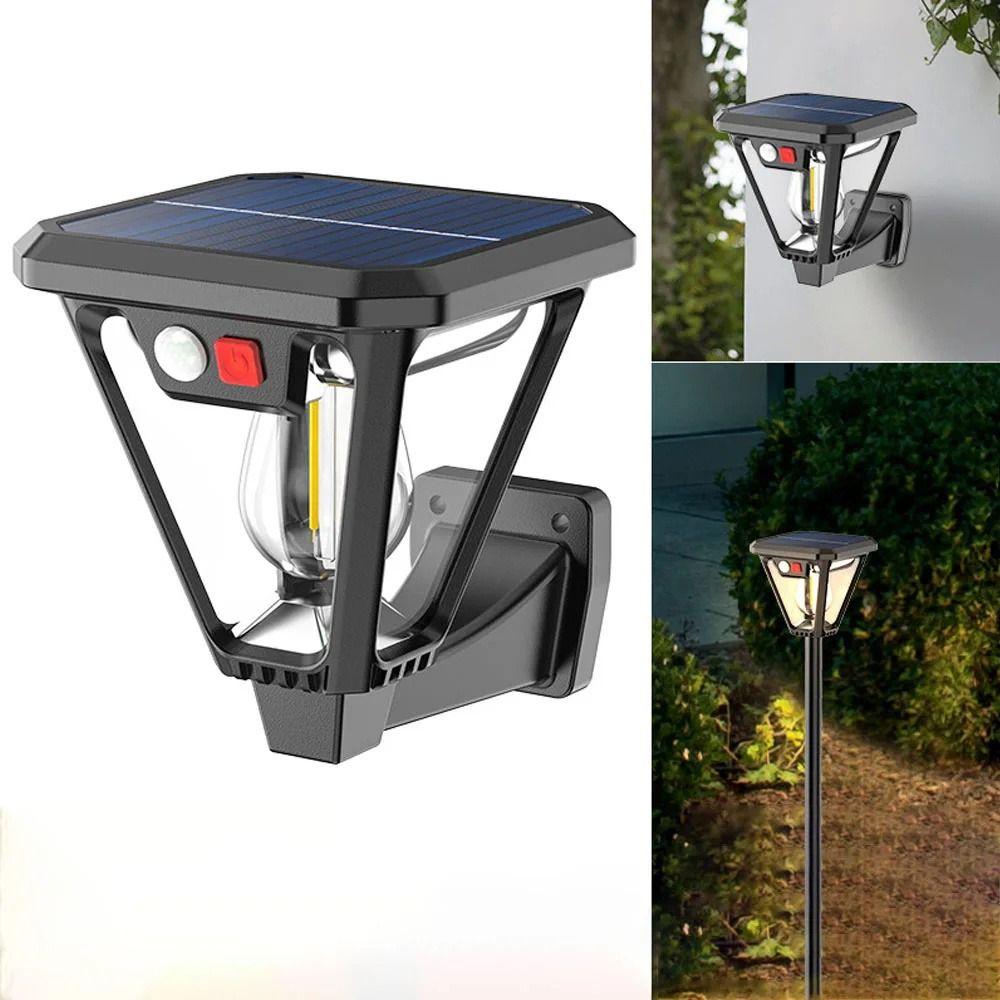 2IN1 Solar Tungsten Lights Tungsten Light Bulb Motion Sensor Courtyard Wall Lamp 3 Modes Waterproof Solar Fence Lights Camping