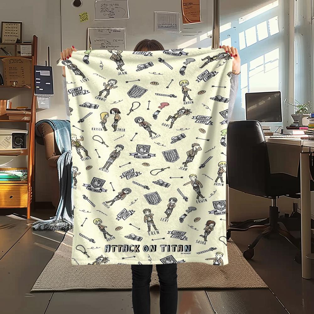 1PC Attack on Titan Print Flannel Blanket, High quality All Seasons, Home Decor, Warmth and Comfort, Perfect for Christmas Gifts