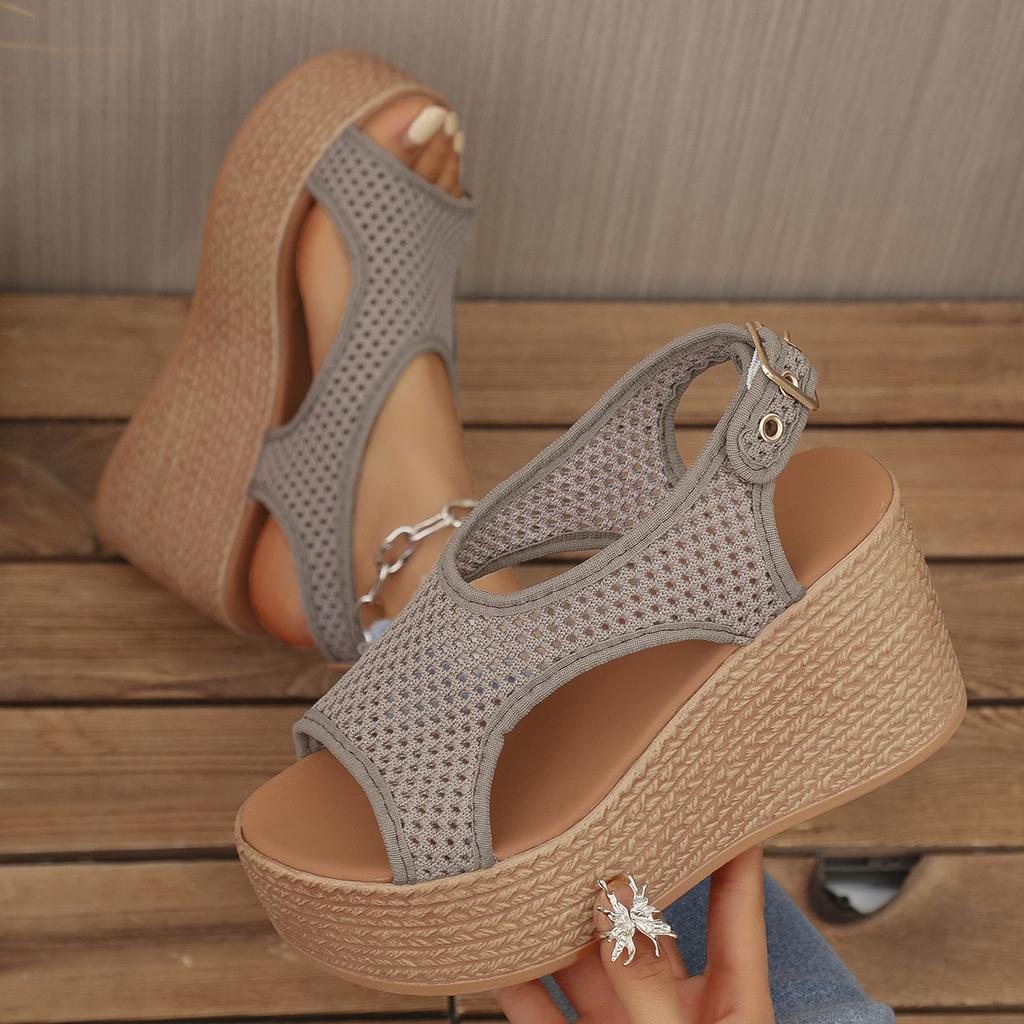 Sandalen Damen Frühling und Sommer Bequem Lässig Netz Damen Schuhe Plateau Keilabsatz Große Größe Sportsandalen