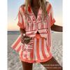 Conjunto de pantalones cortos de playa y camisa de manga corta para mujer, multicolor, vida marina, ocio, vacaciones, conjunto de dos piezas