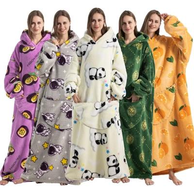 Bata con Capucha de Lana cálida de Invierno para Mujer Fiesta en casa Manta de Gran tamaño de Navidad con Mangas Sudaderas con Capucha de Lana Sudaderas Manta de TV Bata con Capucha para Mujer