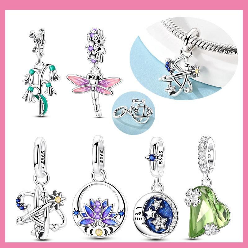 Copper Green Snow Lotus Crooked Heart Four-Leaf Grasspendant Jewelry Fit Original Bracelet For Women Diy Gift