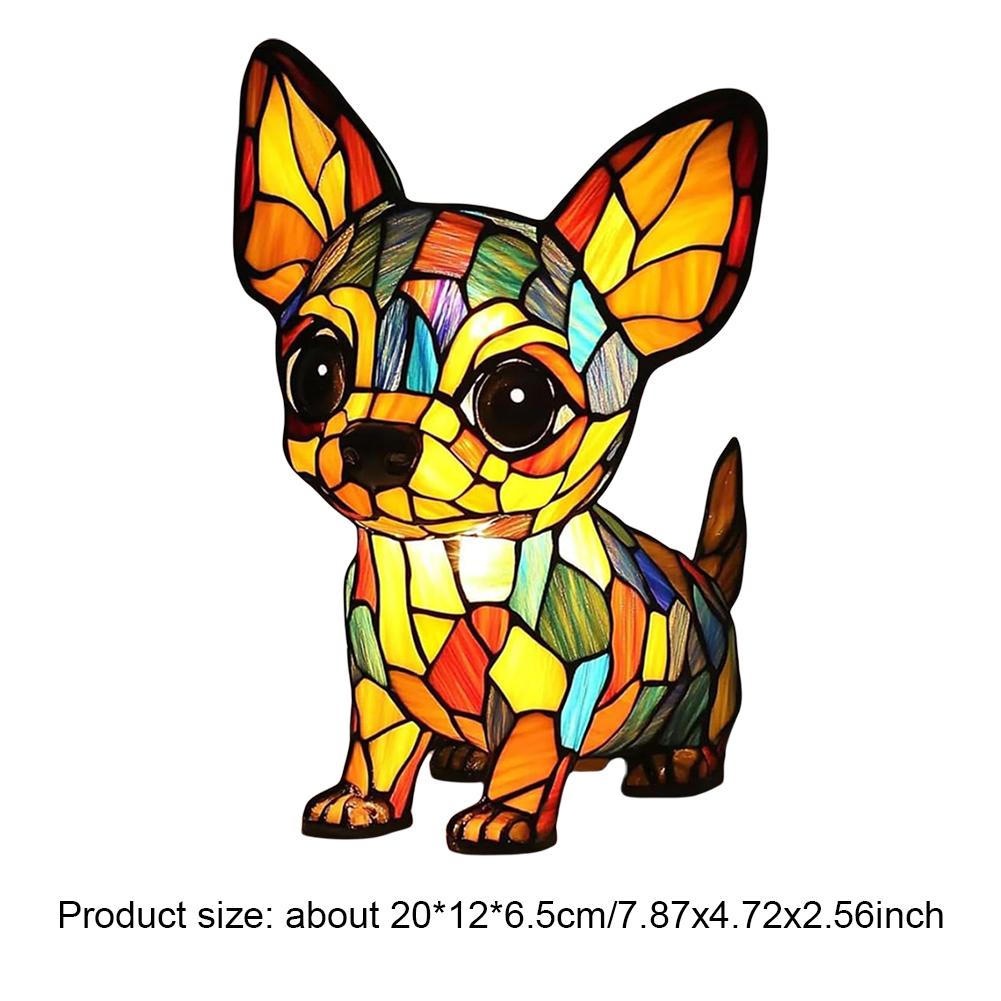 Colored Resin Animal LED Light Dog Series Art Night Light 3D Stained Resin French Handmade Table Lamp Pet Bedroom Ornaments