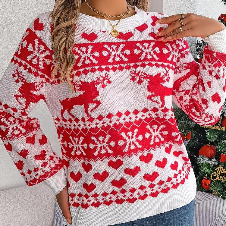 Vintage Christmas Sweater Knitwear Loose Long Sleeve Top Print Cardigan O Neck Autumn Winter