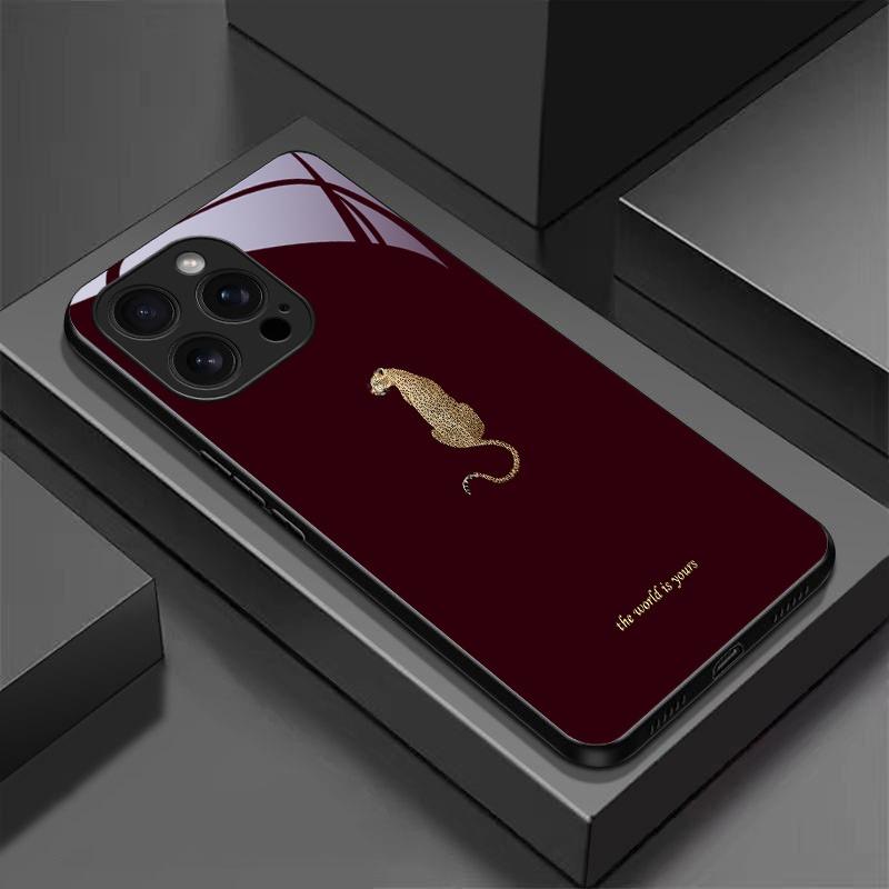 

Leopard Print Pattern Tempered Glass Black Phone Case For Samsung Galaxy S25 S24 S23 Ultra Plus FE Shockproof Cover Galaxy S24 FE