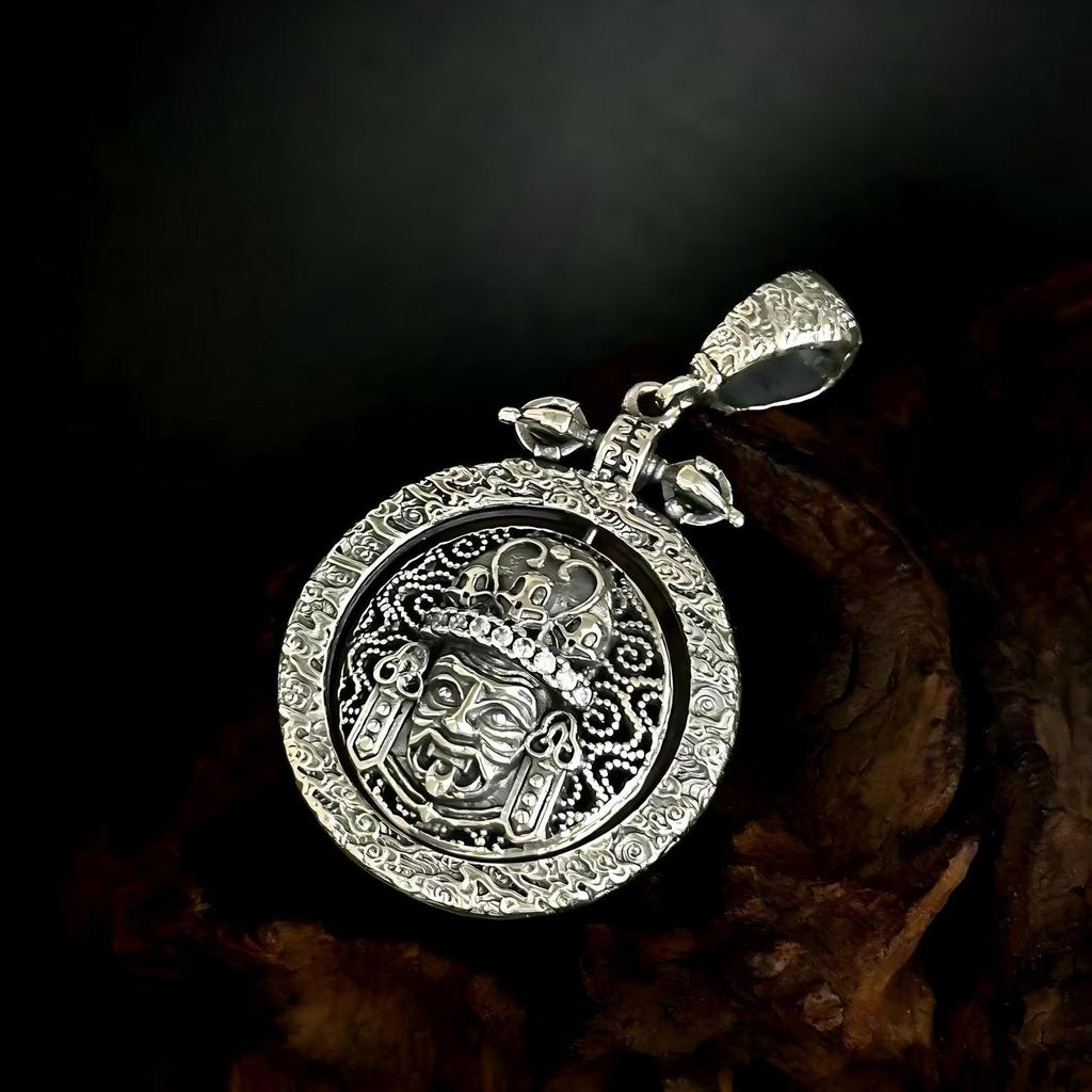 S925 Sterling Silver Double-Sided Tibetan God of Wealth Jaki Lham Pendant - Unisex Necklace