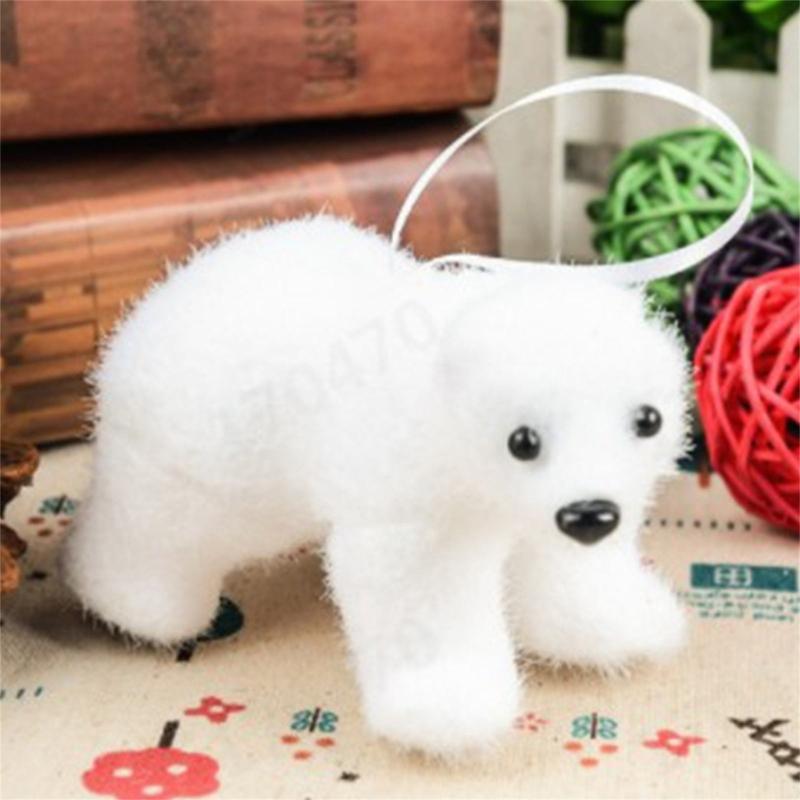 Plush White Bear with Scarf Ornaments Christmas Doll Pendant for Christmas Tree Home Decorations Cartoon Pendants Gift