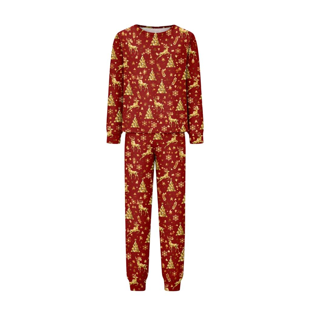 Comfortable Parent-Child Matching Christmas Print Loungewear Set with Long Sleeve Top and Pants
