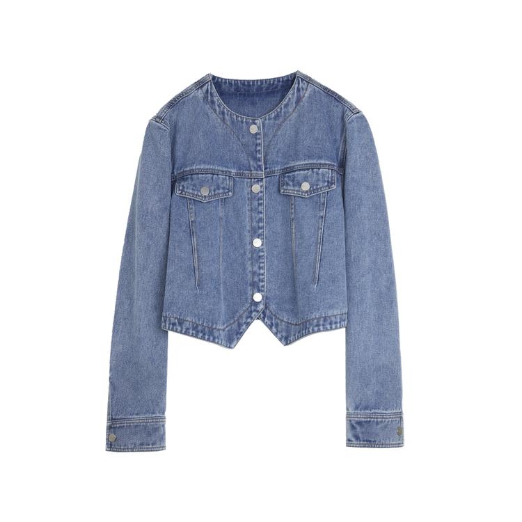 ELLE French Design Pure Cotton Long Sleeve Top Minimalist Denim Jacket Women tops Blue EF49345