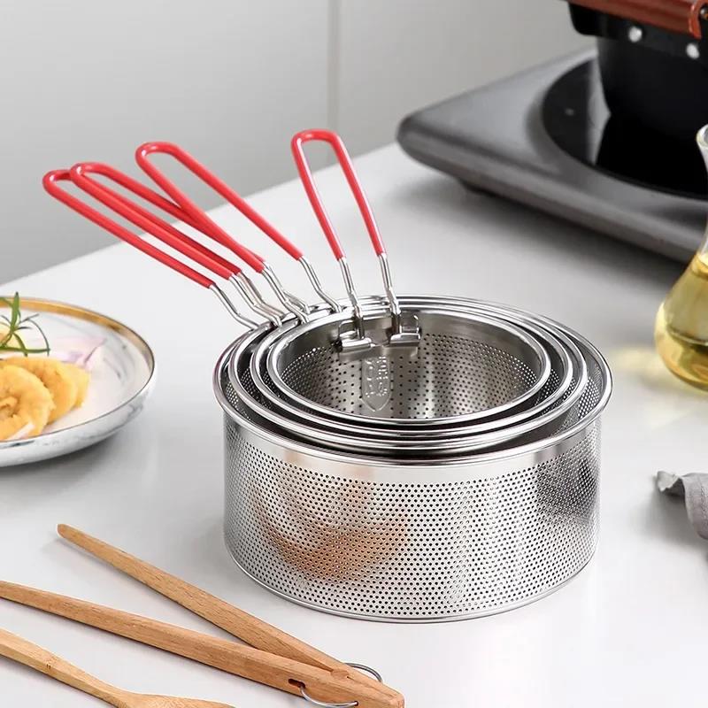 304 Stainless Steel Fried Mesh Kitchen Fry Basket Cooking Basket Fry Pan Oil Pan Strainer Noodle Spoon Colander French Fries6