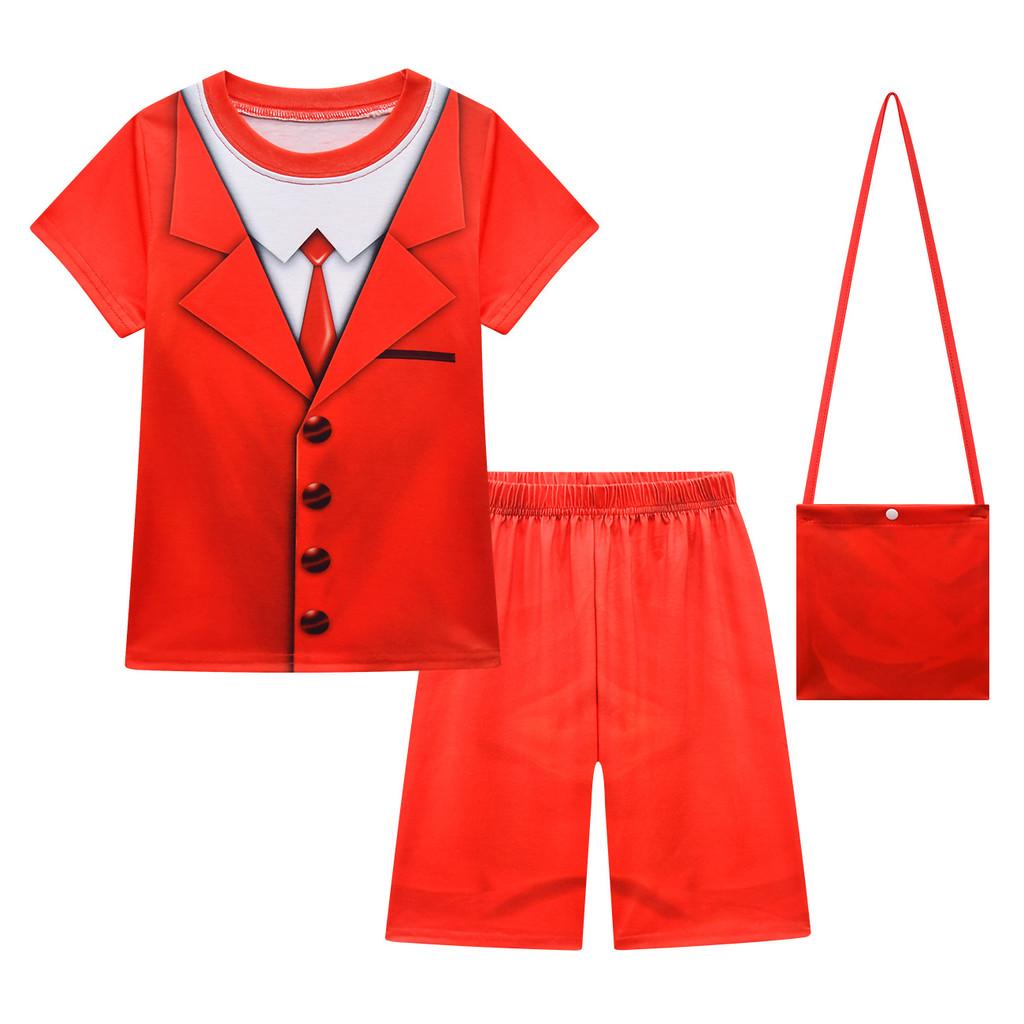 

Kids Boys Anime Cartoon Printed Casual Short Sleeves T-Shirt Pants Shorts Clothes Sets 160cm червоний