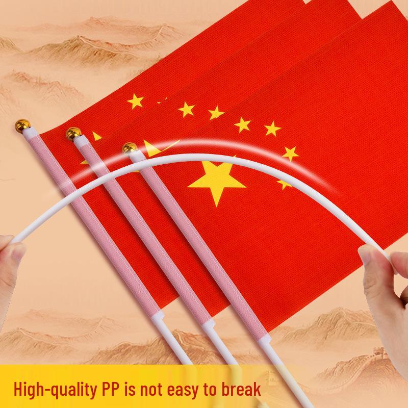 National Day China Five-Star Red Hand-Waving Flag with Pole, No. 7 & No. 8 Sizes, for School Celebrations, Waterproof.