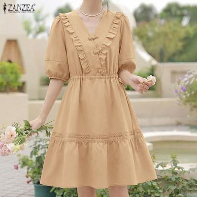 Women Casual V-Neck Loose Half Sleeve Dress
