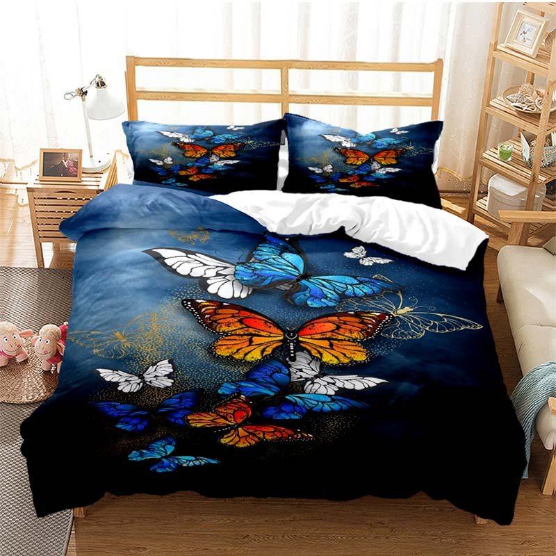 Three-Piece Digital Printing Kit 3D Purple Lavender Butterfly Bedding